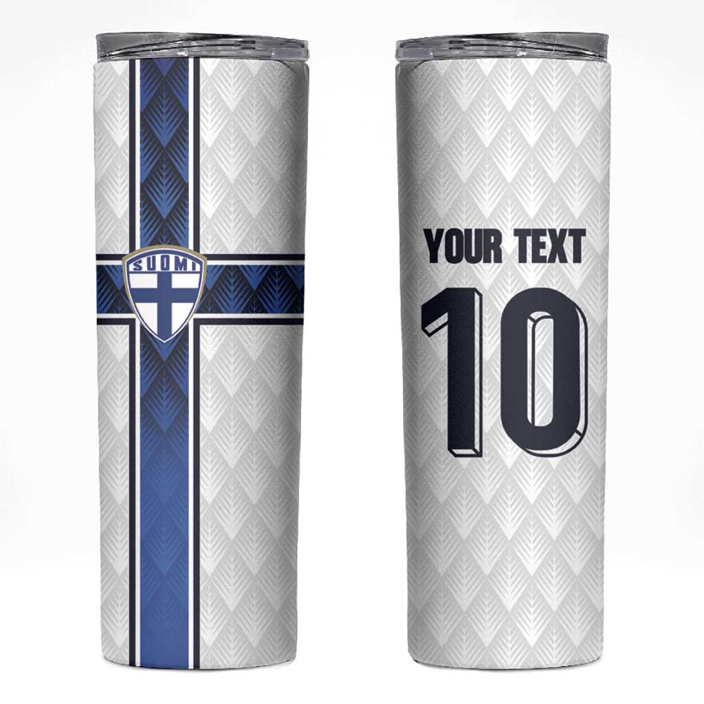 Custom Finland National Football Skinny Tumbler Pine Trees with Diamond Shapes - Wonder Print Shop