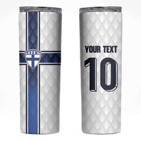 Custom Finland National Football Skinny Tumbler Pine Trees with Diamond Shapes - Wonder Print Shop