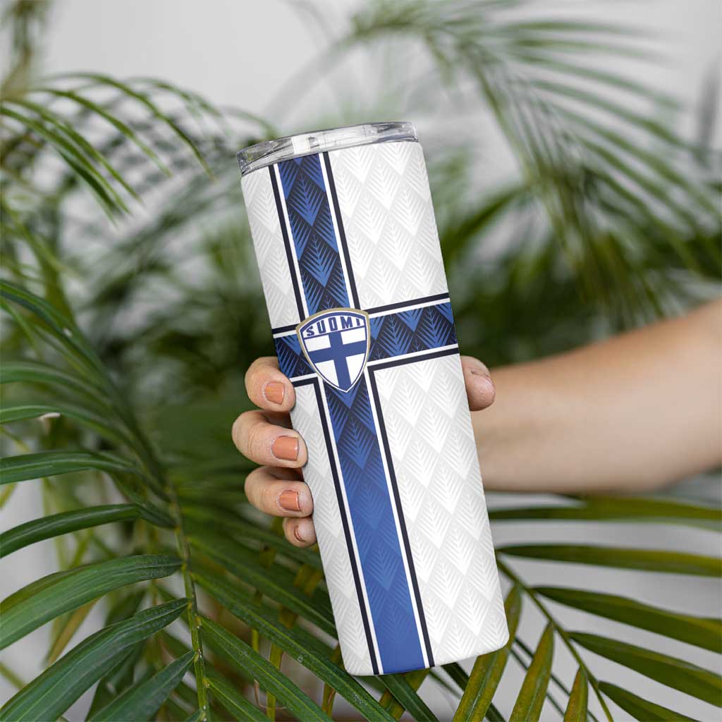 Custom Finland National Football Skinny Tumbler Pine Trees with Diamond Shapes - Wonder Print Shop