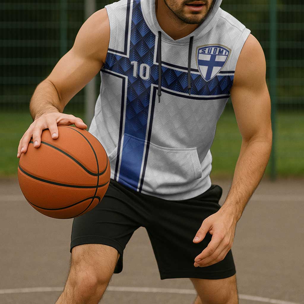 Custom Finland National Football Sleeveless Hoodie Pine Trees with Diamond Shapes - Wonder Print Shop