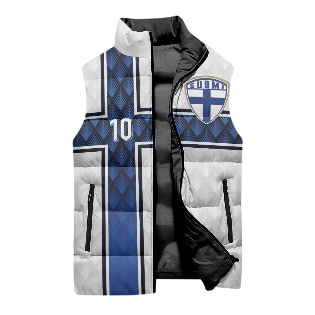 Custom Finland National Football Sleeveless Puffer Jacket Pine Trees with Diamond Shapes - Wonder Print Shop