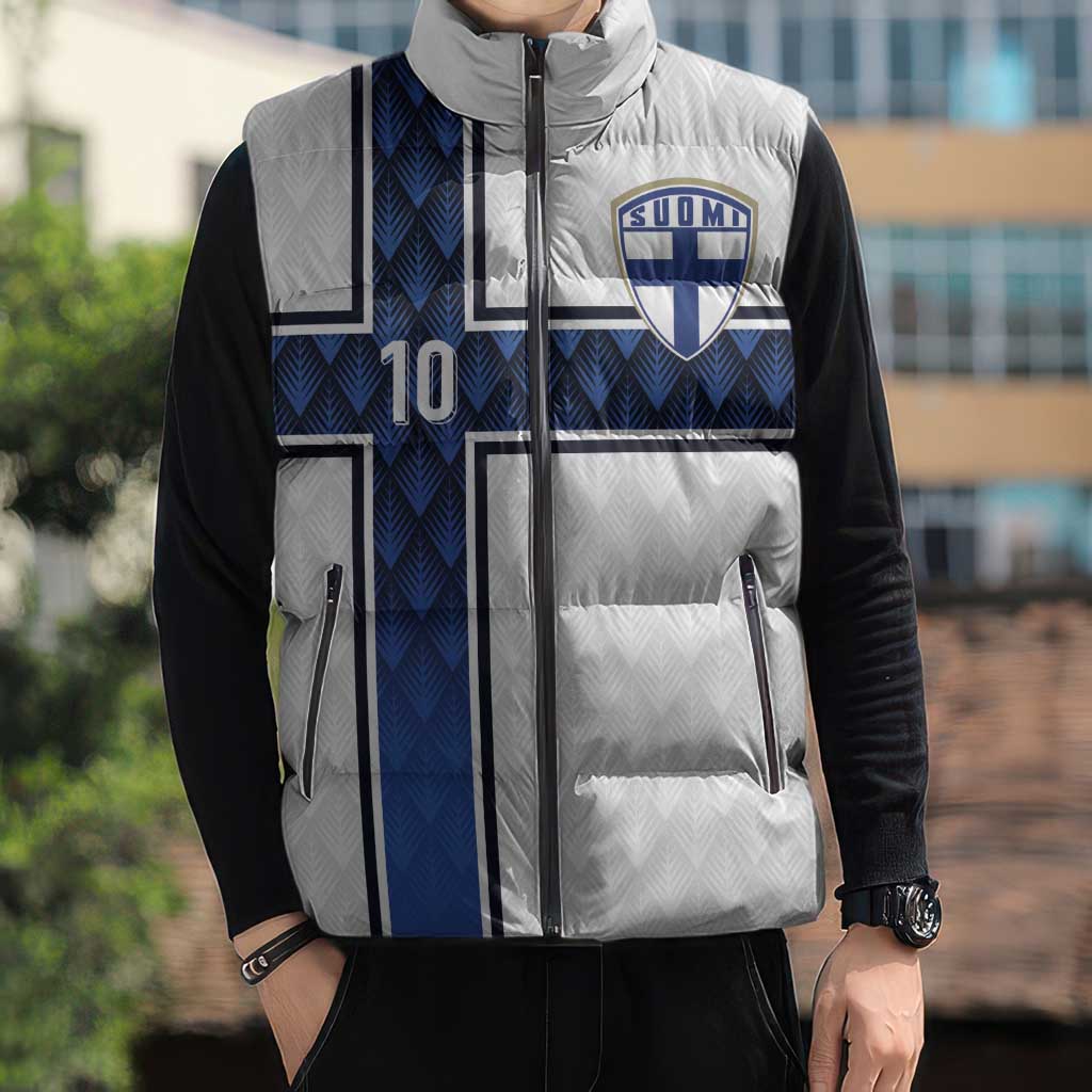 Custom Finland National Football Sleeveless Puffer Jacket Pine Trees with Diamond Shapes - Wonder Print Shop