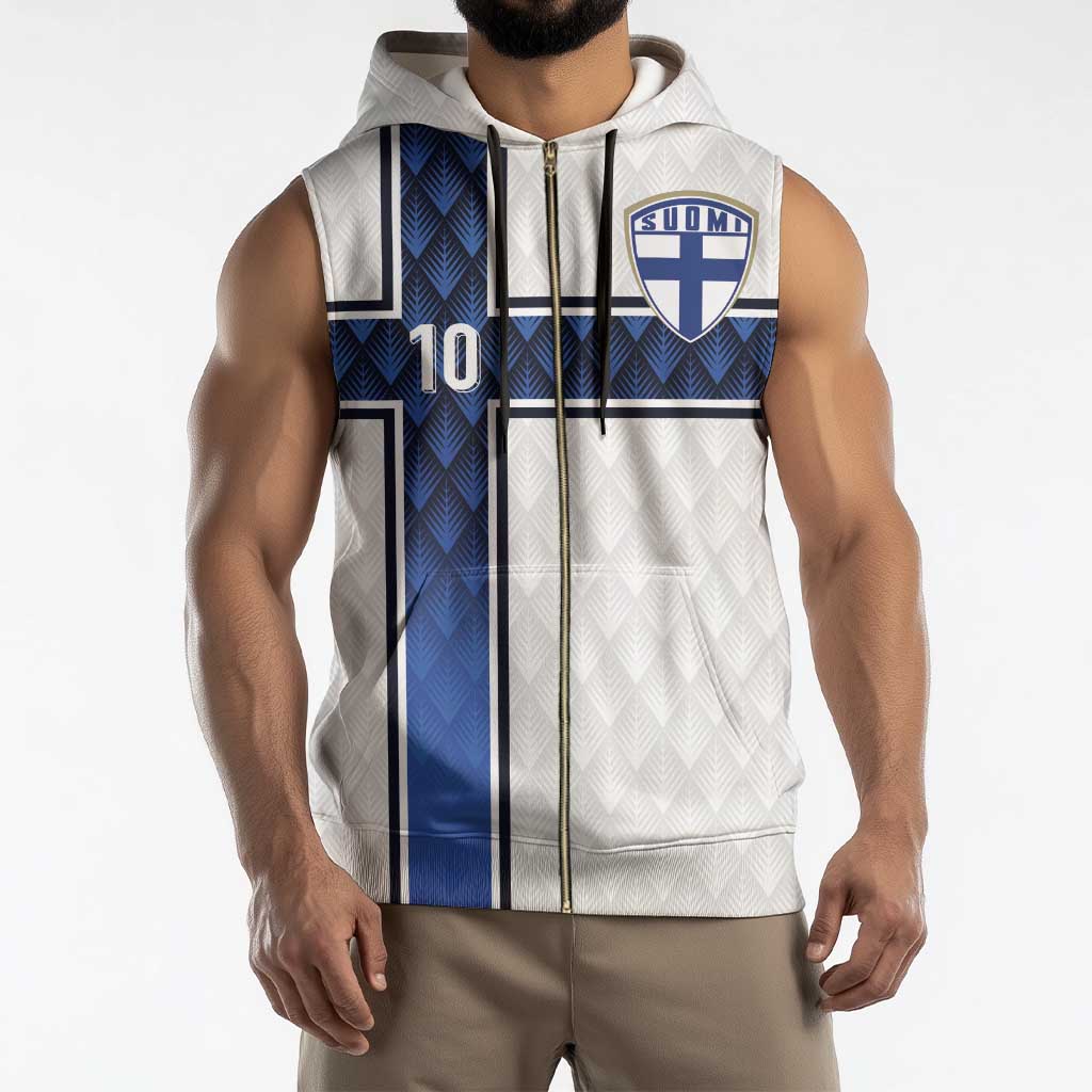 Custom Finland National Football Sleeveless Zip Hoodie Pine Trees with Diamond Shapes - Wonder Print Shop