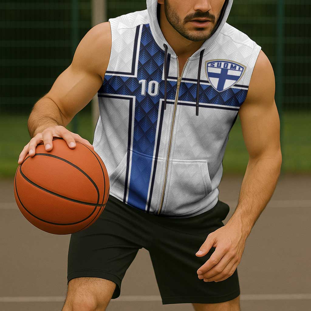 Custom Finland National Football Sleeveless Zip Hoodie Pine Trees with Diamond Shapes - Wonder Print Shop
