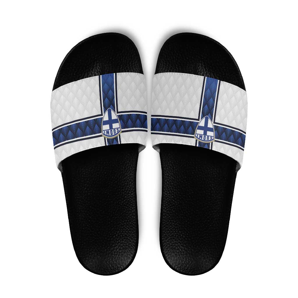 Finland National Football Slide Sandals Pine Trees with Diamond Shapes - Wonder Print Shop