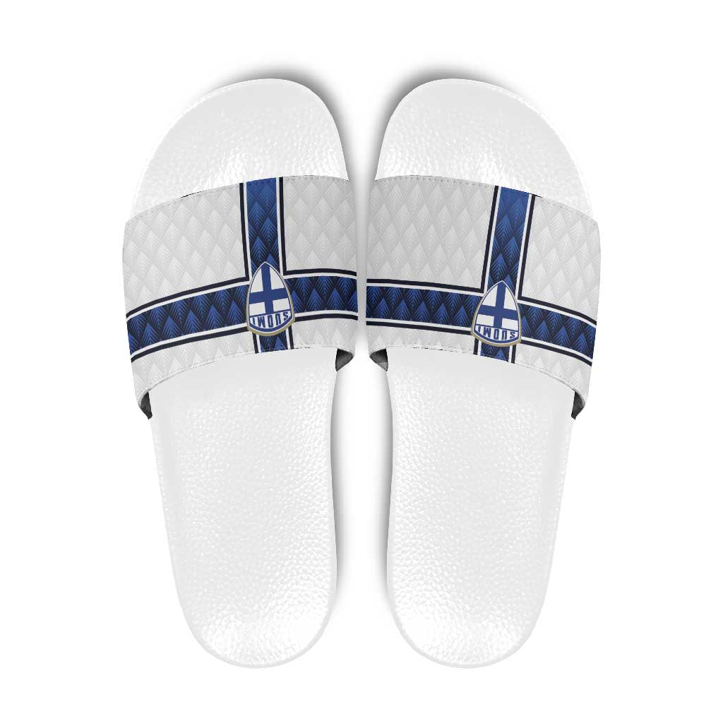 Finland National Football Slide Sandals Pine Trees with Diamond Shapes - Wonder Print Shop
