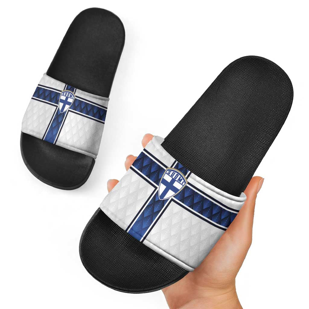 Finland National Football Slide Sandals Pine Trees with Diamond Shapes - Wonder Print Shop