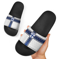 Finland National Football Slide Sandals Pine Trees with Diamond Shapes - Wonder Print Shop