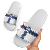 Finland National Football Slide Sandals Pine Trees with Diamond Shapes - Wonder Print Shop