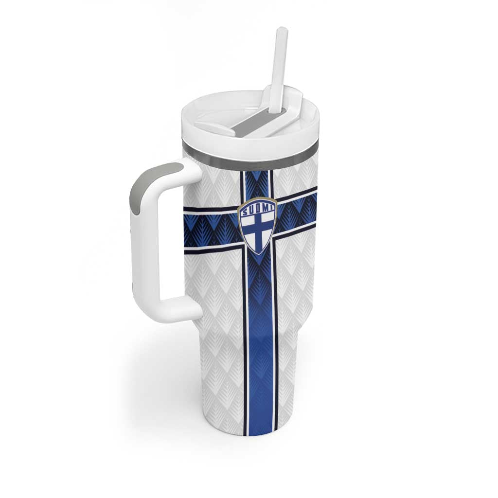 Custom Finland National Football Tumbler With Handle Pine Trees with Diamond Shapes - Wonder Print Shop