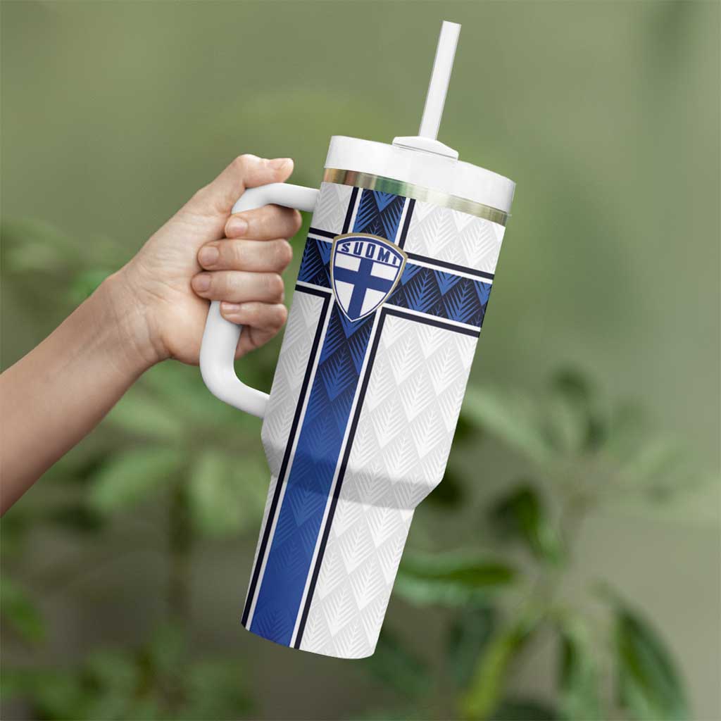 Custom Finland National Football Tumbler With Handle Pine Trees with Diamond Shapes - Wonder Print Shop