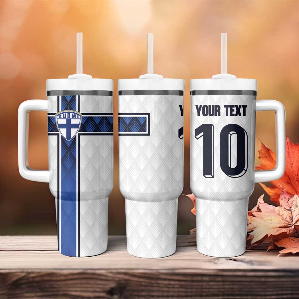 Custom Finland National Football Tumbler With Handle Pine Trees with Diamond Shapes - Wonder Print Shop