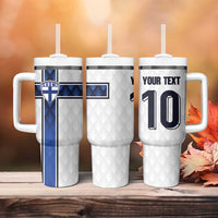 Custom Finland National Football Tumbler With Handle Pine Trees with Diamond Shapes - Wonder Print Shop