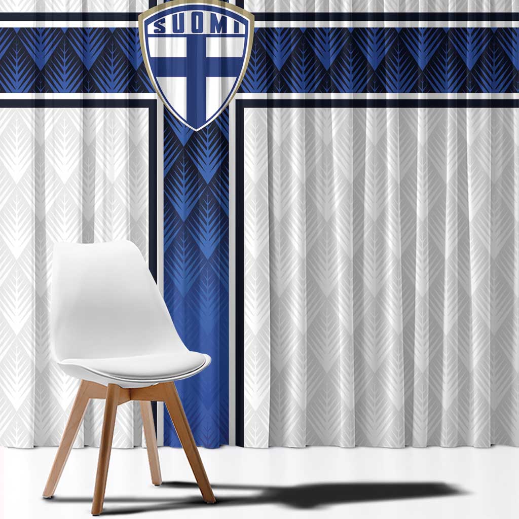 Finland National Football Window Curtain Pine Trees with Diamond Shapes - Wonder Print Shop