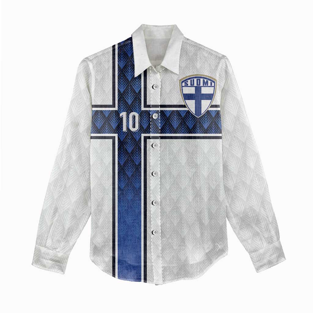 Custom Finland National Football Women Casual Shirt Pine Trees with Diamond Shapes - Wonder Print Shop