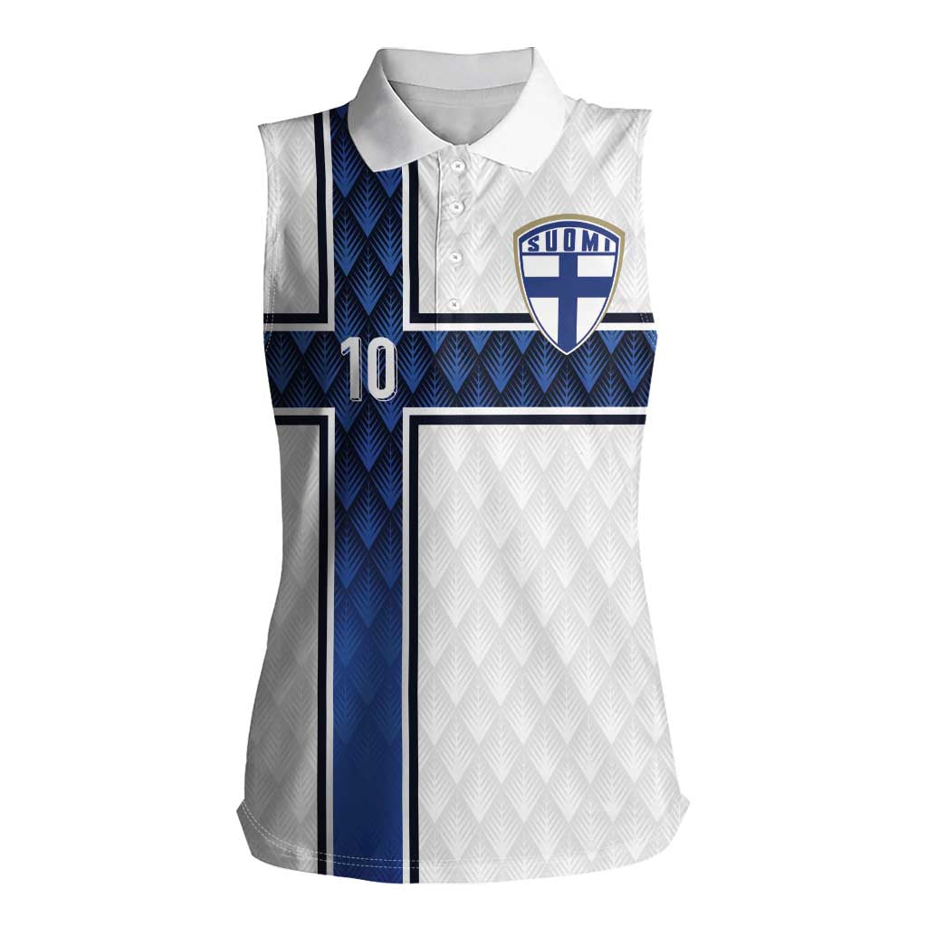 Custom Finland National Football Women Sleeveless Polo Shirt Pine Trees with Diamond Shapes - Wonder Print Shop