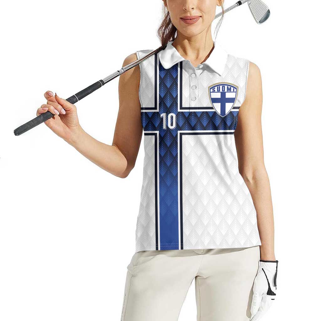 Custom Finland National Football Women Sleeveless Polo Shirt Pine Trees with Diamond Shapes - Wonder Print Shop