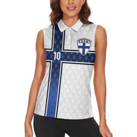 Custom Finland National Football Women Sleeveless Polo Shirt Pine Trees with Diamond Shapes - Wonder Print Shop