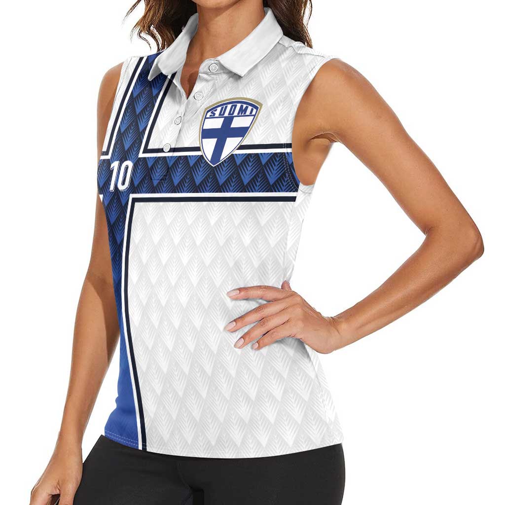 Custom Finland National Football Women Sleeveless Polo Shirt Pine Trees with Diamond Shapes - Wonder Print Shop