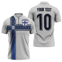 Custom Finland National Football Zipper Polo Shirt Pine Trees with Diamond Shapes - Wonder Print Shop