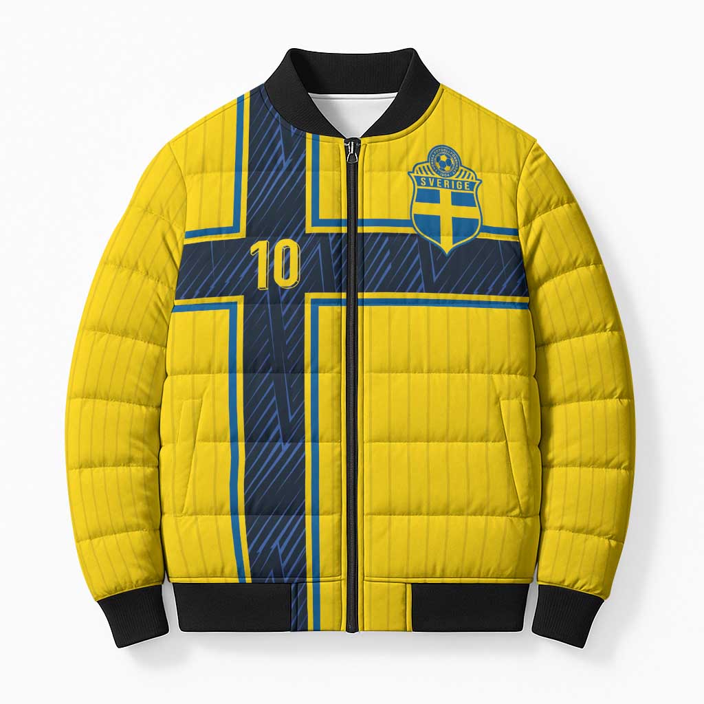 Custom Sweden National Football Bomber Puffer Jacket Glory The Blue and Yellow - Wonder Print Shop