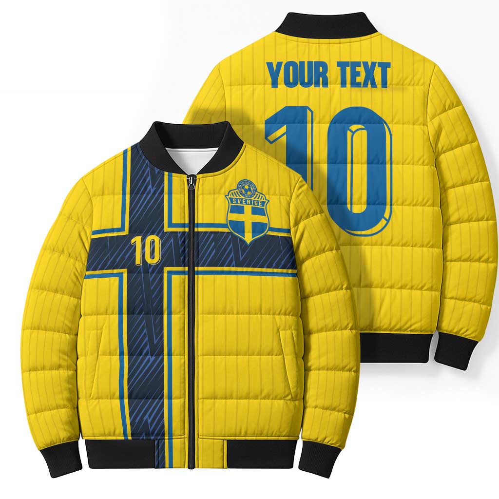 Custom Sweden National Football Bomber Puffer Jacket Glory The Blue and Yellow - Wonder Print Shop