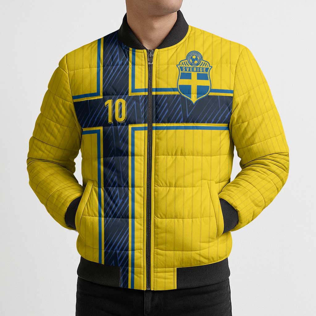 Custom Sweden National Football Bomber Puffer Jacket Glory The Blue and Yellow - Wonder Print Shop