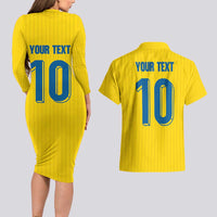 Custom Sweden National Football Couples Matching Long Sleeve Bodycon Dress and Hawaiian Shirt Glory The Blue and Yellow - Wonder Print Shop