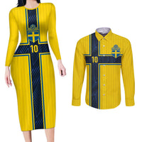 Custom Sweden National Football Couples Matching Long Sleeve Bodycon Dress and Long Sleeve Button Shirt Glory The Blue and Yellow - Wonder Print Shop