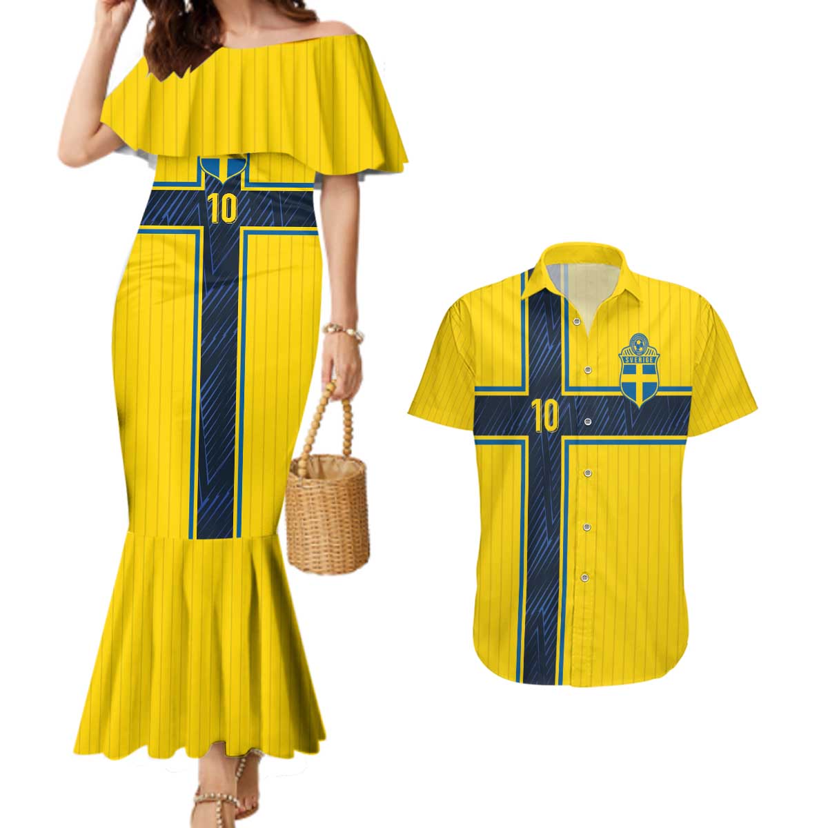 Custom Sweden National Football Couples Matching Mermaid Dress and Hawaiian Shirt Glory The Blue and Yellow - Wonder Print Shop
