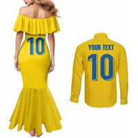 Custom Sweden National Football Couples Matching Mermaid Dress and Long Sleeve Button Shirt Glory The Blue and Yellow - Wonder Print Shop