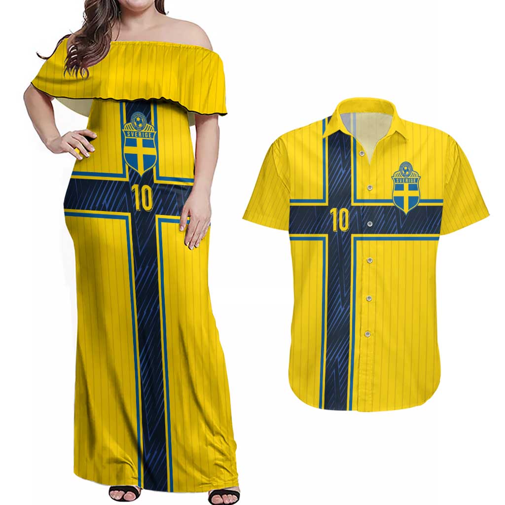 Custom Sweden National Football Couples Matching Off Shoulder Maxi Dress and Hawaiian Shirt Glory The Blue and Yellow - Wonder Print Shop