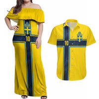 Custom Sweden National Football Couples Matching Off Shoulder Maxi Dress and Hawaiian Shirt Glory The Blue and Yellow - Wonder Print Shop