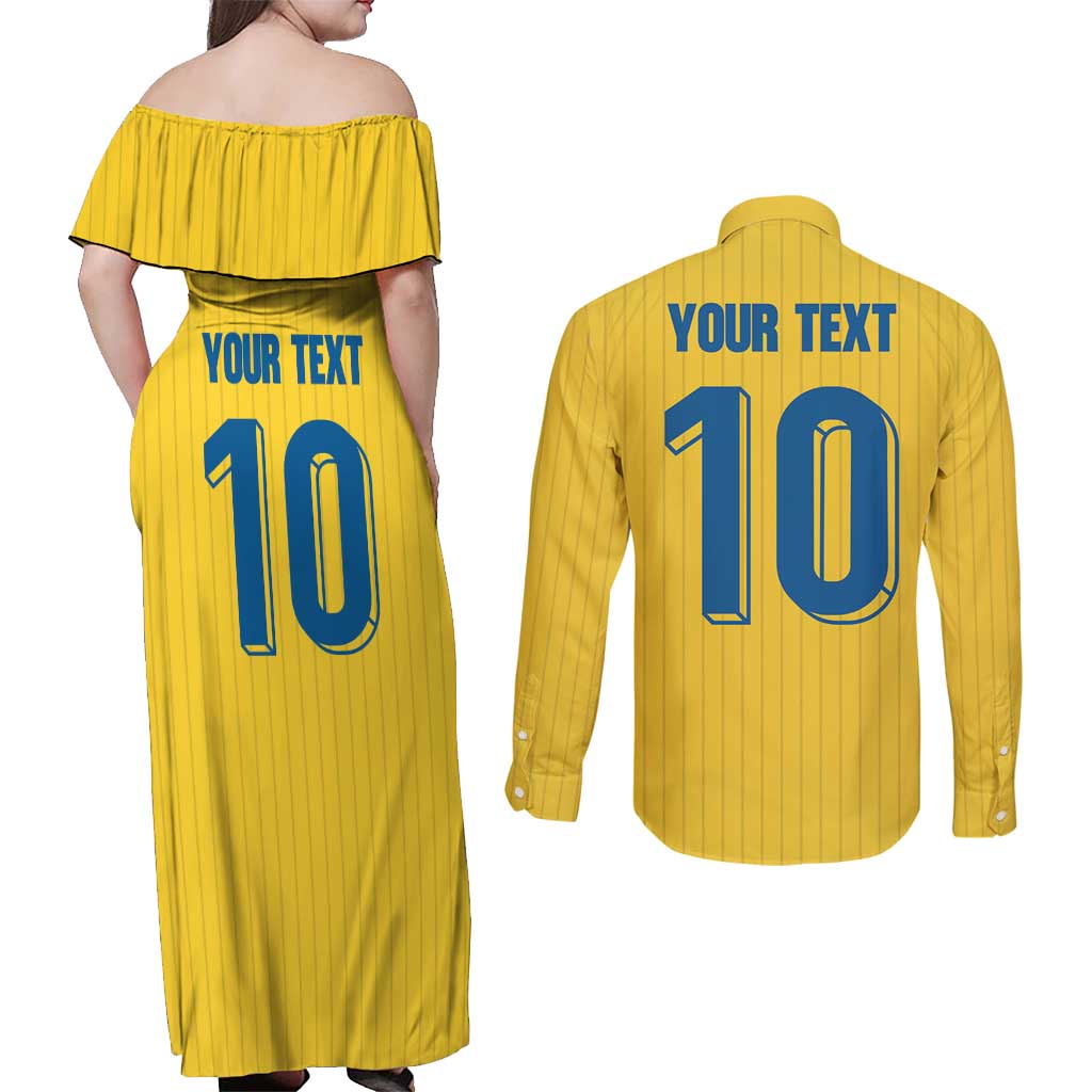 Custom Sweden National Football Couples Matching Off Shoulder Maxi Dress and Long Sleeve Button Shirt Glory The Blue and Yellow - Wonder Print Shop