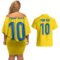 Custom Sweden National Football Couples Matching Off Shoulder Short Dress and Hawaiian Shirt Glory The Blue and Yellow - Wonder Print Shop