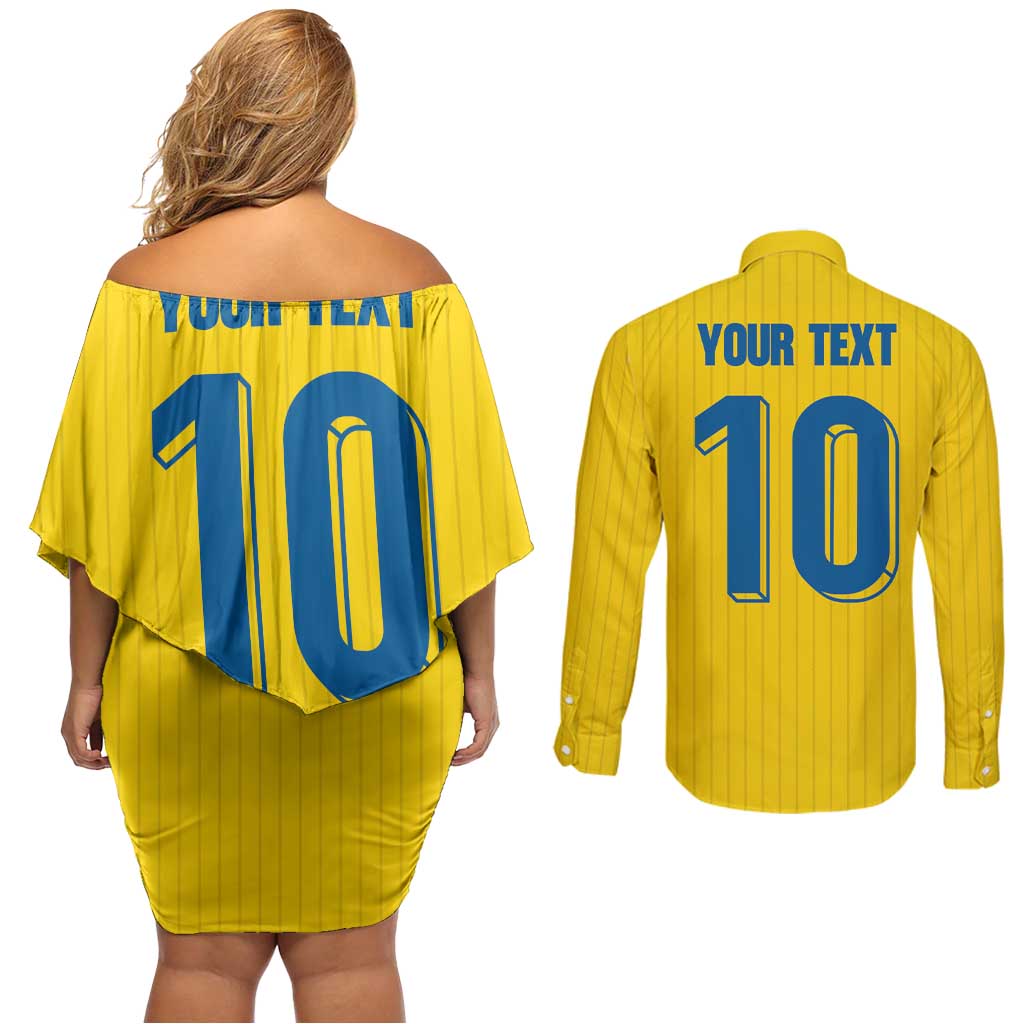 Custom Sweden National Football Couples Matching Off Shoulder Short Dress and Long Sleeve Button Shirt Glory The Blue and Yellow - Wonder Print Shop