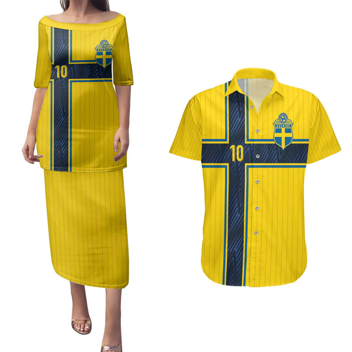 Custom Sweden National Football Couples Matching Puletasi and Hawaiian Shirt Glory The Blue and Yellow - Wonder Print Shop