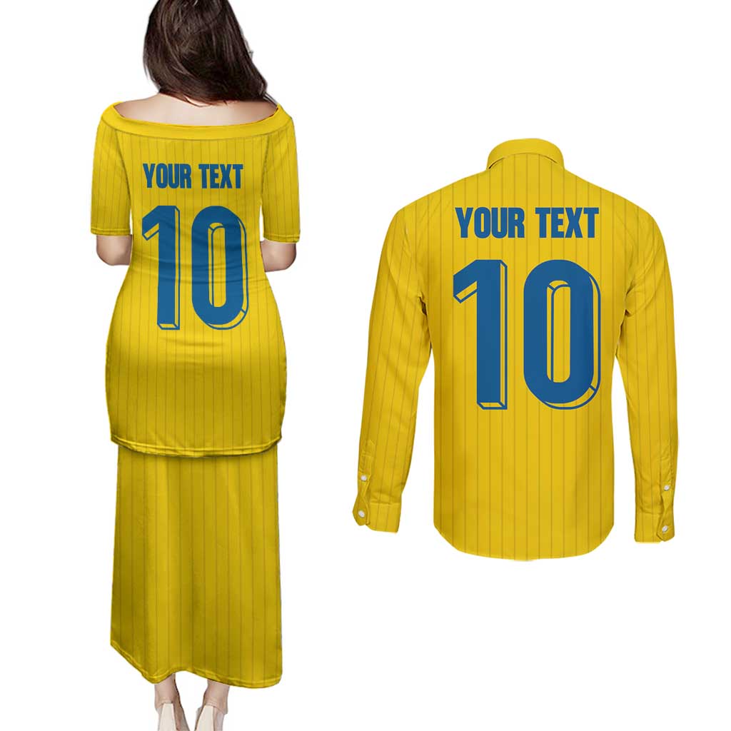 Custom Sweden National Football Couples Matching Puletasi and Long Sleeve Button Shirt Glory The Blue and Yellow - Wonder Print Shop