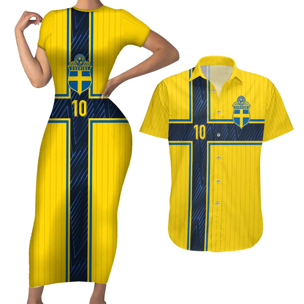 Custom Sweden National Football Couples Matching Short Sleeve Bodycon Dress and Hawaiian Shirt Glory The Blue and Yellow - Wonder Print Shop