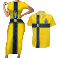 Custom Sweden National Football Couples Matching Short Sleeve Bodycon Dress and Hawaiian Shirt Glory The Blue and Yellow - Wonder Print Shop
