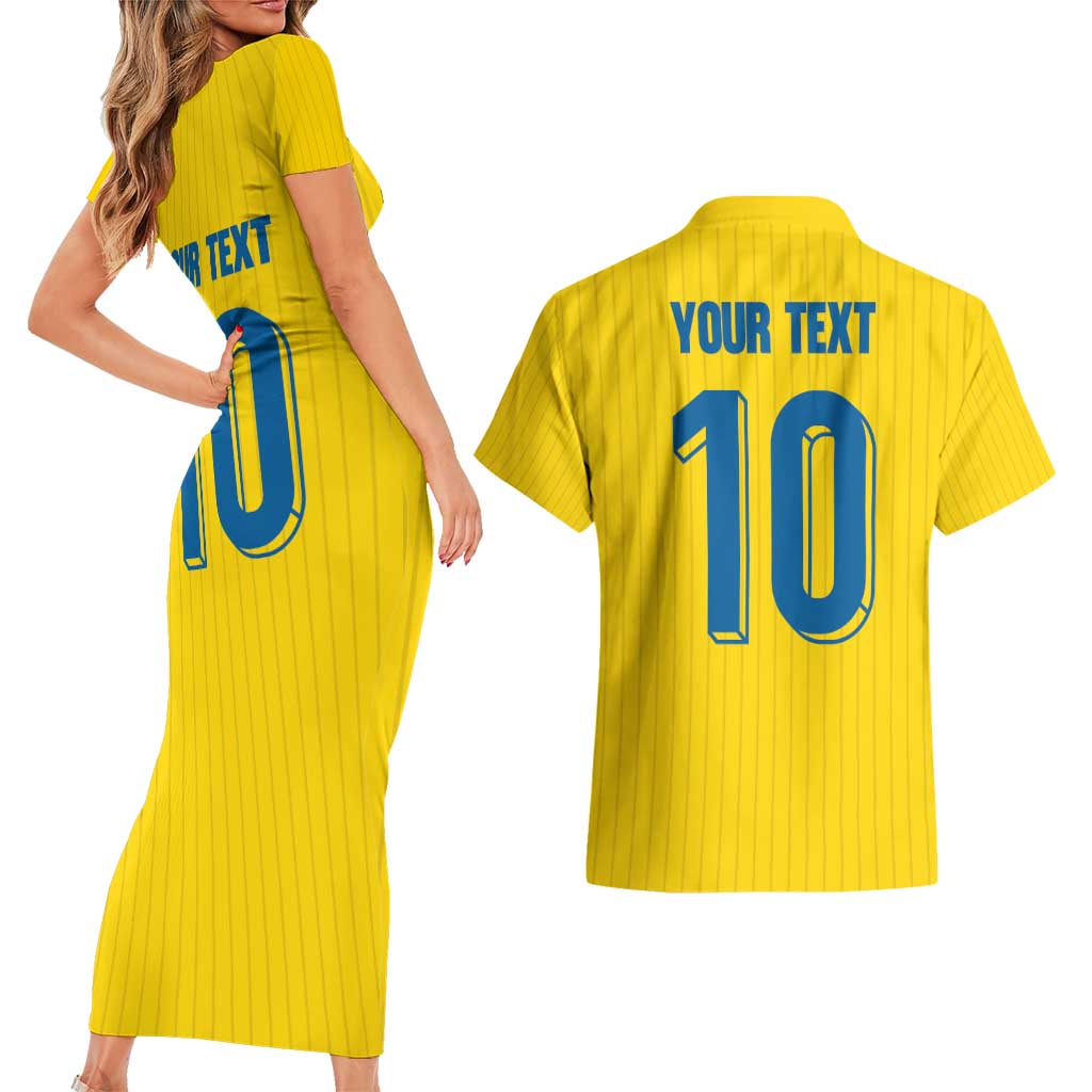 Custom Sweden National Football Couples Matching Short Sleeve Bodycon Dress and Hawaiian Shirt Glory The Blue and Yellow - Wonder Print Shop