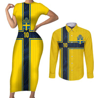 Custom Sweden National Football Couples Matching Short Sleeve Bodycon Dress and Long Sleeve Button Shirt Glory The Blue and Yellow - Wonder Print Shop
