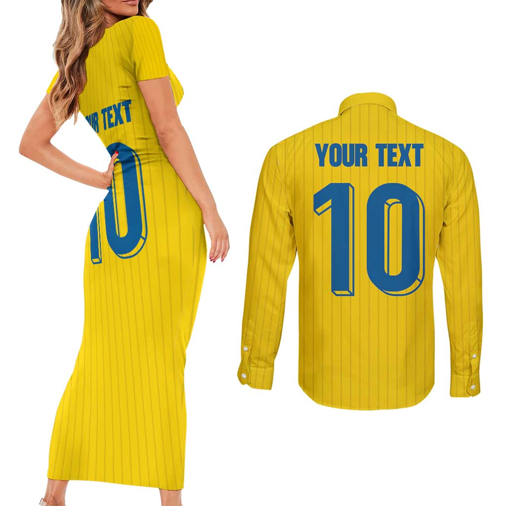 Custom Sweden National Football Couples Matching Short Sleeve Bodycon Dress and Long Sleeve Button Shirt Glory The Blue and Yellow - Wonder Print Shop