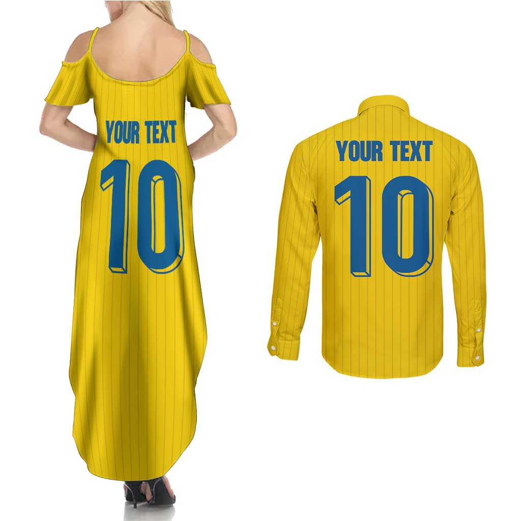Custom Sweden National Football Couples Matching Summer Maxi Dress and Long Sleeve Button Shirt Glory The Blue and Yellow - Wonder Print Shop