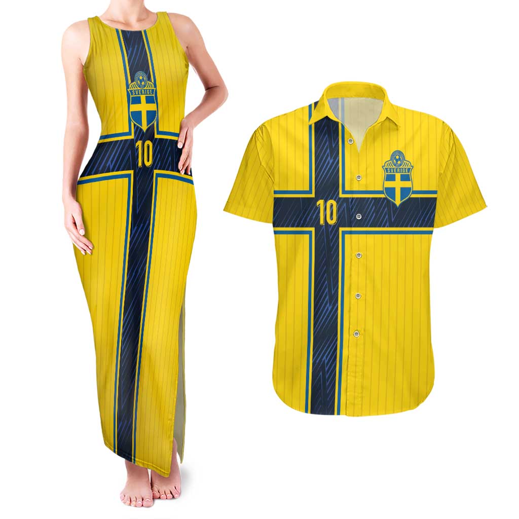 Custom Sweden National Football Couples Matching Tank Maxi Dress and Hawaiian Shirt Glory The Blue and Yellow - Wonder Print Shop