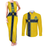 Custom Sweden National Football Couples Matching Tank Maxi Dress and Long Sleeve Button Shirt Glory The Blue and Yellow - Wonder Print Shop