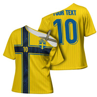 Custom Sweden National Football Cross Shoulder Shirt Glory The Blue and Yellow - Wonder Print Shop