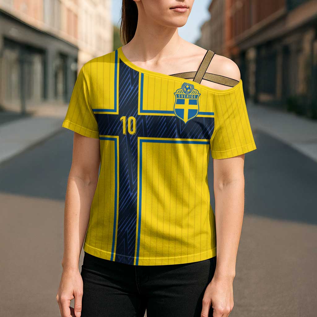 Custom Sweden National Football Cross Shoulder Shirt Glory The Blue and Yellow - Wonder Print Shop