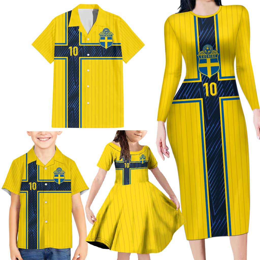 Custom Sweden National Football Family Matching Long Sleeve Bodycon Dress and Hawaiian Shirt Glory The Blue and Yellow - Wonder Print Shop