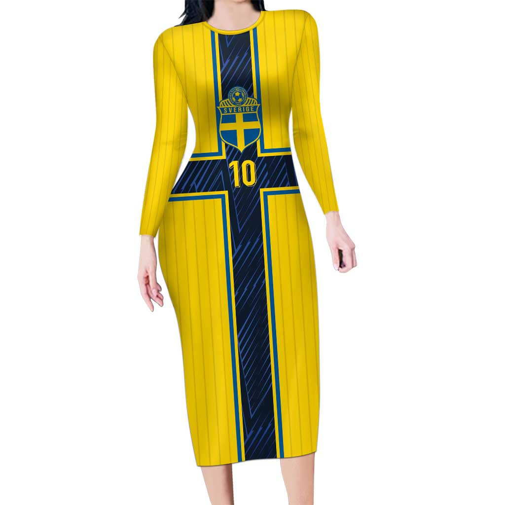 Custom Sweden National Football Family Matching Long Sleeve Bodycon Dress and Hawaiian Shirt Glory The Blue and Yellow - Wonder Print Shop